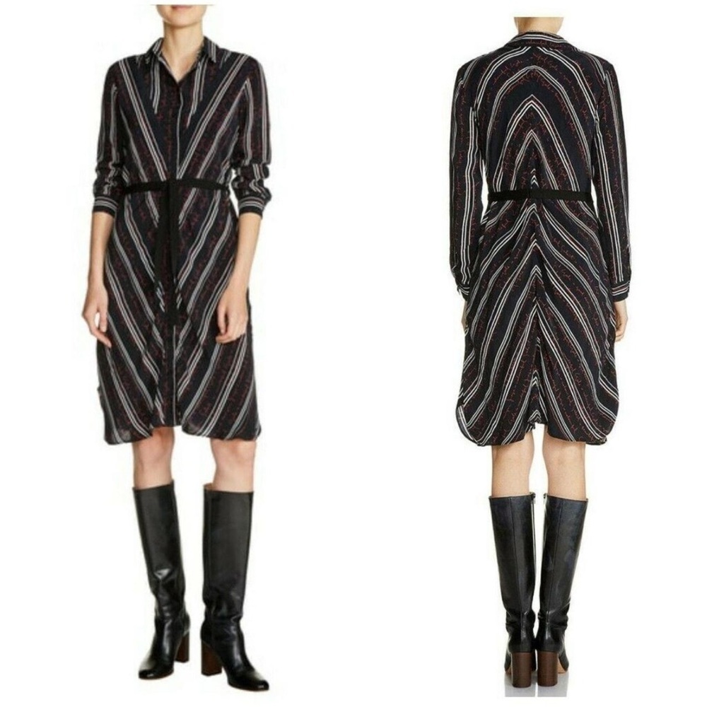 Maje Regga Stripe-and-Lettering Print Shirt Dress Size 2/M